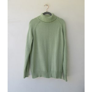 90s Mint Green Cotton Knit Turtleneck Sweater - Size Medium