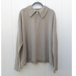 90&#39;s Oatmeal Long Sleeve Quarter Zip Knit Sweater | Long Sleeve Sweater | Collared Jumper | Large Quarter Zip Sweater