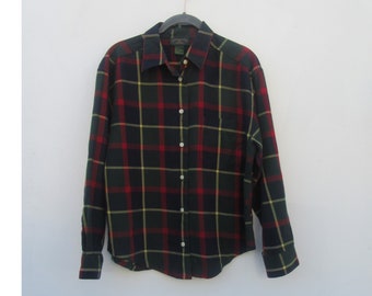 Blusa xadrez de algodão dos anos 90: blusa feminina de manga comprida