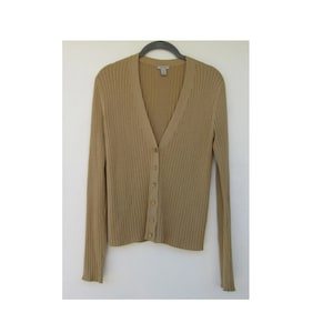 Vintage 90's Zig Zag Cardigan Sweater, Marconi Top, Tan