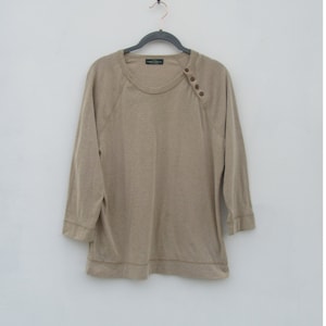 90&#39;s Beige Raglan Long Sleeve Ribbed Tee | Crew Neck Tee Shirt | Raglan Blouse | Beige Shirt | Long Sleeve Tee | Pullover Top