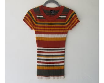 90er Jahre Streifen Pullover: Gerippter Pullover, Grösse S