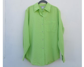 00's Lime Green Overshirt Top | Long Sleeve Top | 90's Overshirt | Small Top | 100% Cotton Top