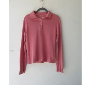 90&#39;s Rose Pink Henley Knit Top: Snap Button Long Sleeve Tee