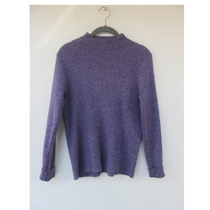 90s Lavender Heathered Mock Neck Sweater - Petite Small Cotton Knit
