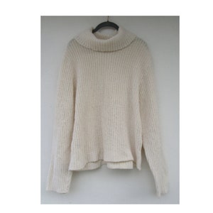 90er Jahre Ivory Langarm Rollkragen Gerippter Strick Pullover |  90er Jahre Pullover | Rollkragenpullover | Rollkragenpullover | XL Strickpullover