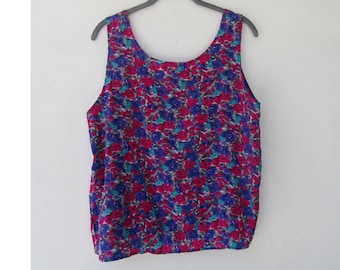 80's Floral Print Shell Tank | Sleeveless Top | Shell Top | Summer Top | Cottagecore |  Floral Top | Medium Top