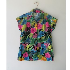 Top con maniche a cappuccio e stampa floreale anni &#39;90 / Camicetta floreale / Camicia con stampa in cotone / Top anni &#39;90 / Top estivo / Top floreale piccolo