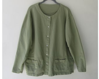 90s Duster Light Green Cotton Duster: Oversized Perlen-Schnapp-Top