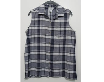 Blusa xadrez sem mangas dos anos 90: blusa de algodão - Jennifer Moore