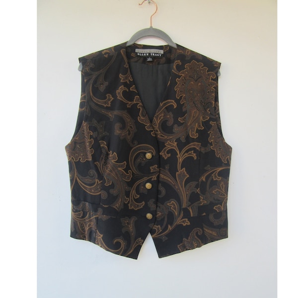 80s Silk Paisley Button Front Vest Top | Sleeveless Top | Paisley Top | Paisley Vest | Silk Vest | Large Silk Vest