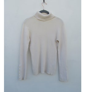 80&#39;s White Long Sleeve Turtleneck Ribbed Knit Sweater |  80&#39;s Rollneck Jumper | Knit Sweater Top Shirt | Turtleneck Sweater | Medium