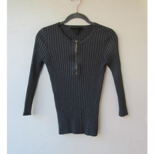 90&#39;s Gray Long Sleeve Zipper Front Ribbed Knit Sweater |  Ribbed Sweater | Zipper Sweater | PL Petite Large Sweater | Zip Front Jumper