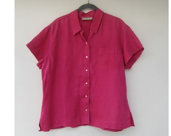 Camicetta in lino fucsia anni '80: top a maniche corte, taglia L