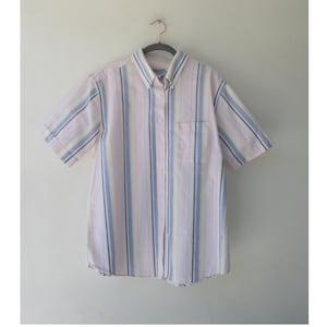 90s Striped Short Sleeve Women&#39;s Top | Button Front Blouse | 90s Striped Shirt | 90&#39;s Vintage Top | Size 14 Large Striped Top