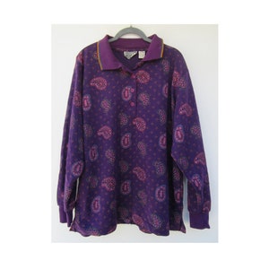 90's Purple Pullover Henley Quilted Paisley Top | Quilted Top | Henley Shirt | Paisley Print Top | 90's Top