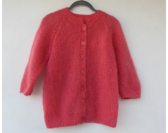 Cardigan rose en mohair des années 80 | Pull en mohair | Pull cardigan | Pull rose | Petit cardigan