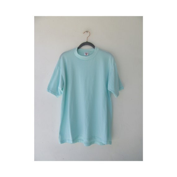 90s Aqua Blue Crew Neck Tee - Vintage XL Basic T-… - image 1