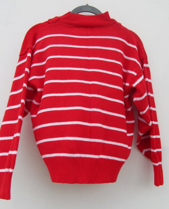 80's Red & White Striped Long Sleeve Mock Neck Pu… - image 3