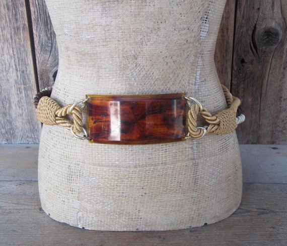 Vintage Gold and Brown Braided Belt Vintage R.O.C. 90s Brown Gold Braided Belt Size M/L Copper  main image 2