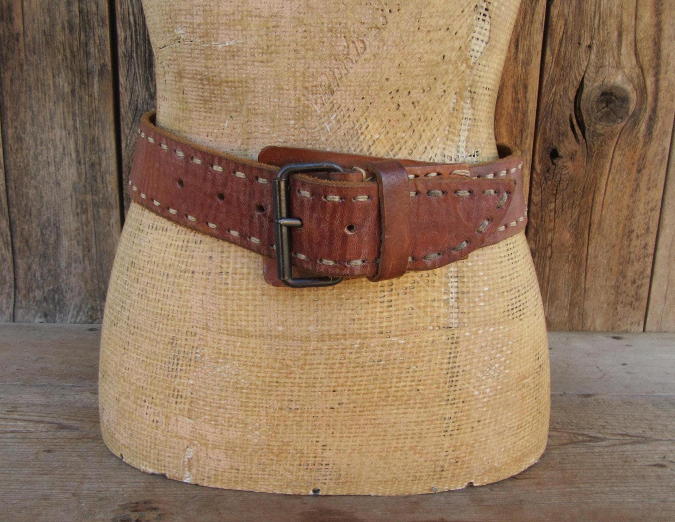 Large Vintage 1990s Chunky Oversized Buckle Genuine Leather Statement Belt Vintage Belts main image 2