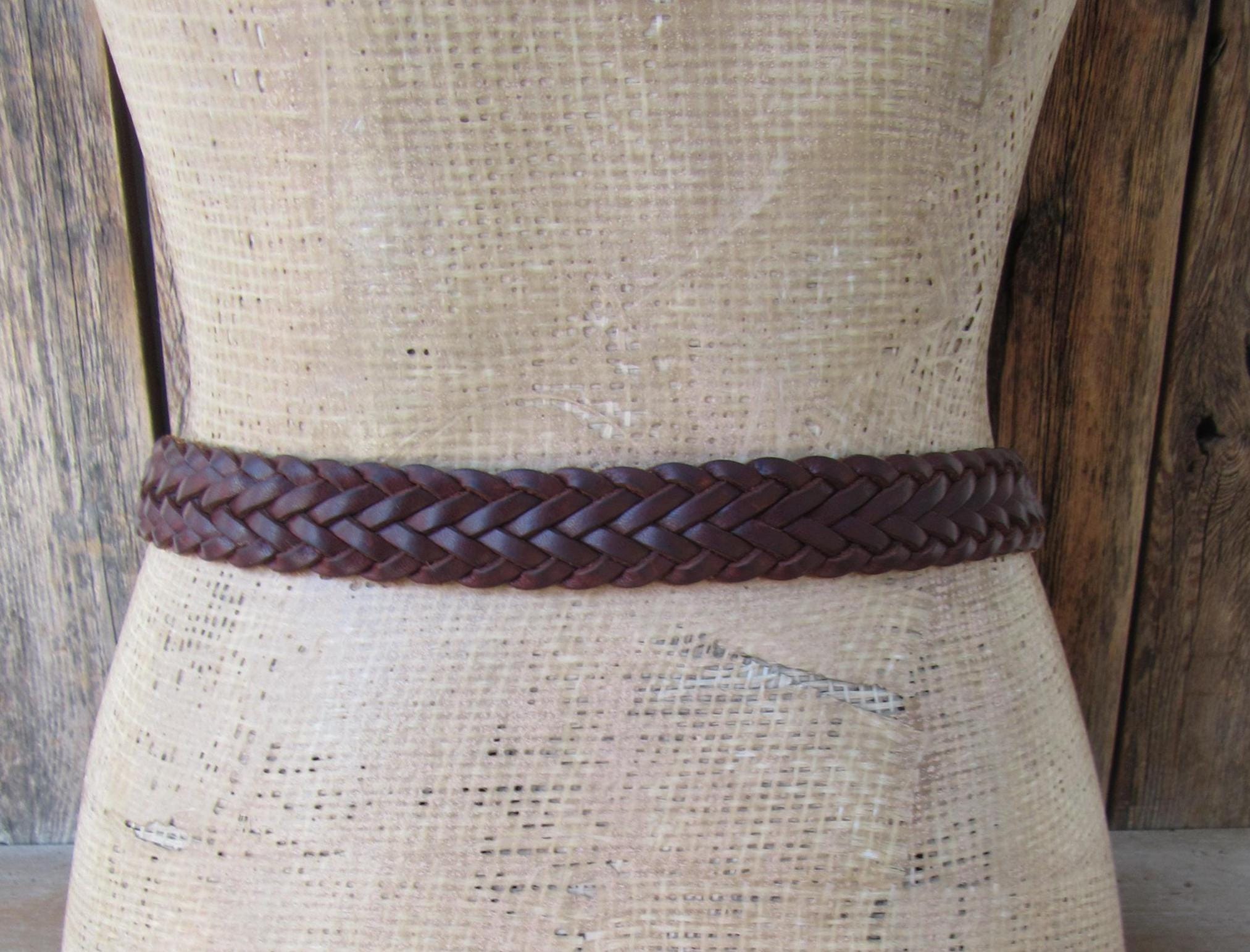 Vintage 90s Belt Leather Braided Tie Ornate Silver Buckle Brown 49\'L Bolero Vintage 90s Woven Braided Brown Leather Belt Silver Buckle  main image 3