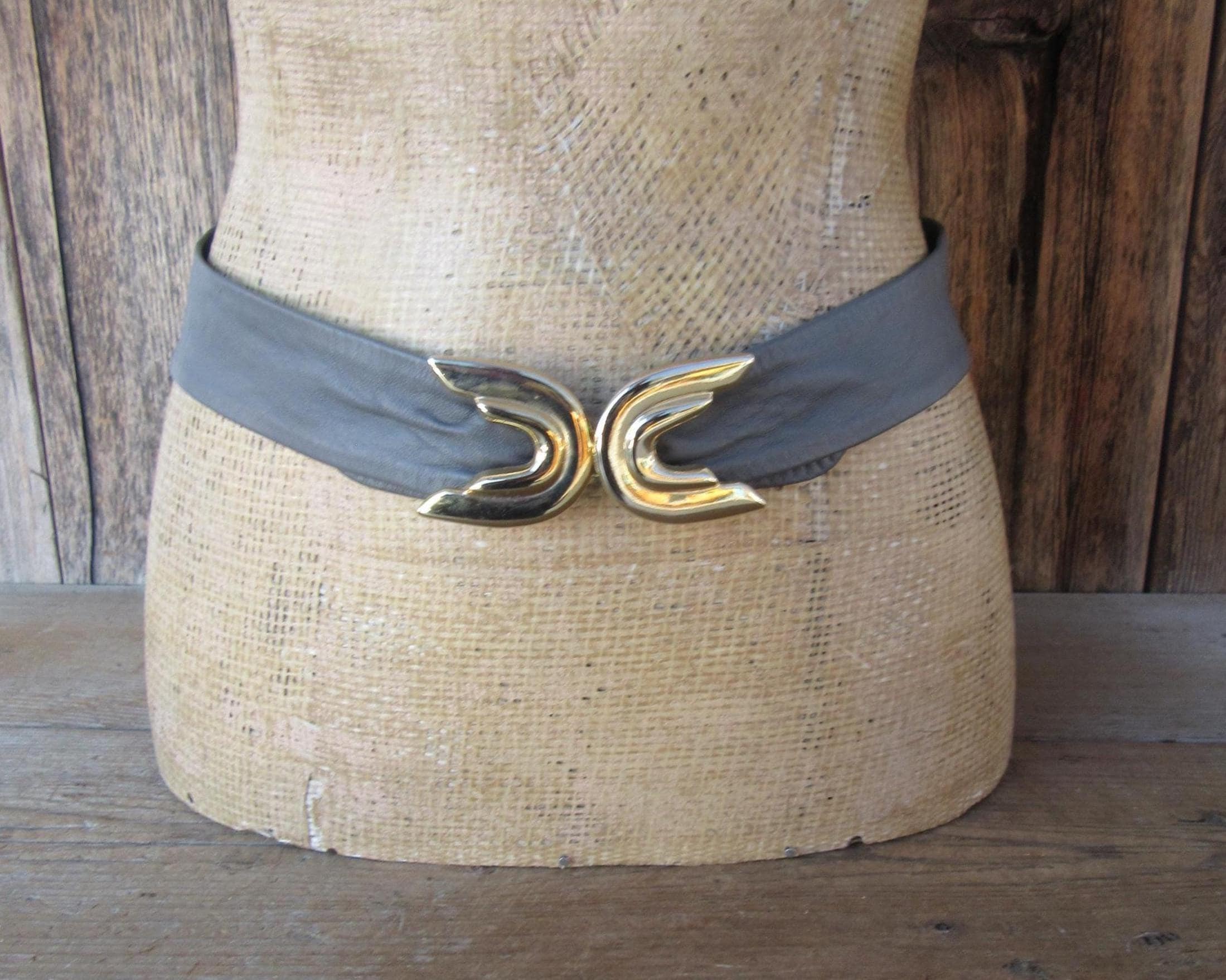 Vintage 1980s Eel Skin Belt Grey Gold Enamel Adjustable Buckle Silver Glam Wide 80s Grey Gold Belt - Etsy main image 3