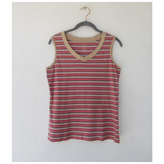 90s Striped V-Neck Stretch Tank Top  | Tank Top | 