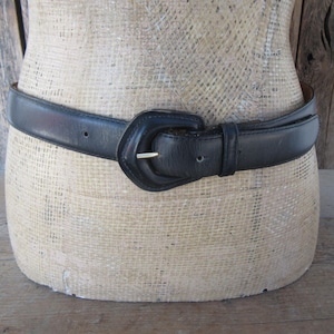 90&#39;s Black Skinny Leather Belt | Covered Buckle | Unisex Belt | Trouser Belt