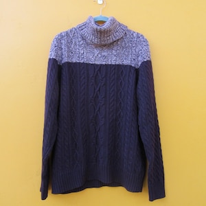 90s Cable Knit Cotton Turtleneck Sweater - Lavender Eggplant, XL