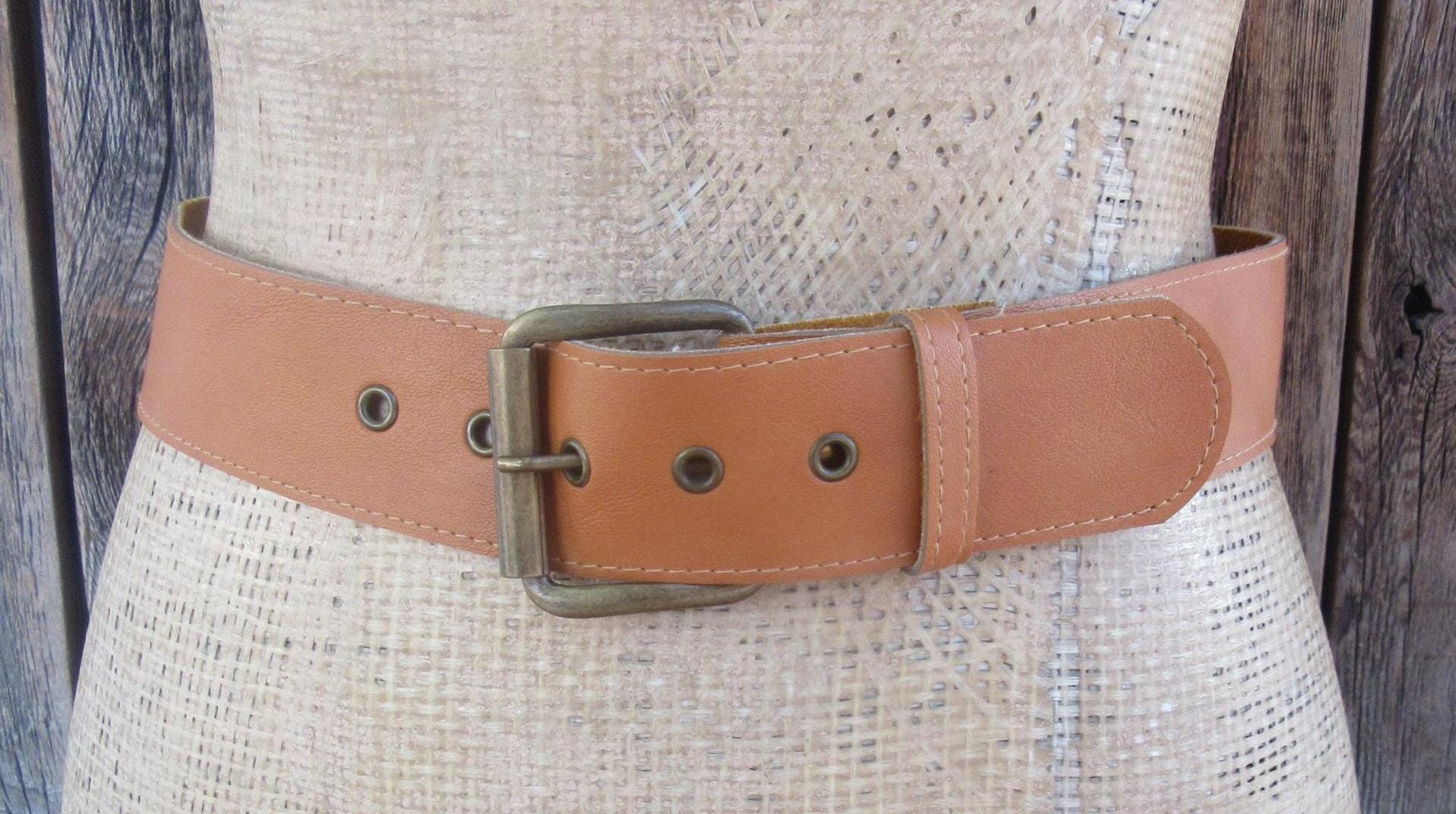 90s Cognac Leather Belt: Brass Buckle, Fits 29-32 Inch Waist - Etsy