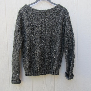 80s Cable Knit Wool Blend Sweater: Gray Speckled Crew Neck - Small