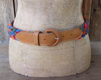 小物 90s costume national leather belt 90s Braided Cloth & Leather Belt - Guatemalan Made - Medium - Etsy