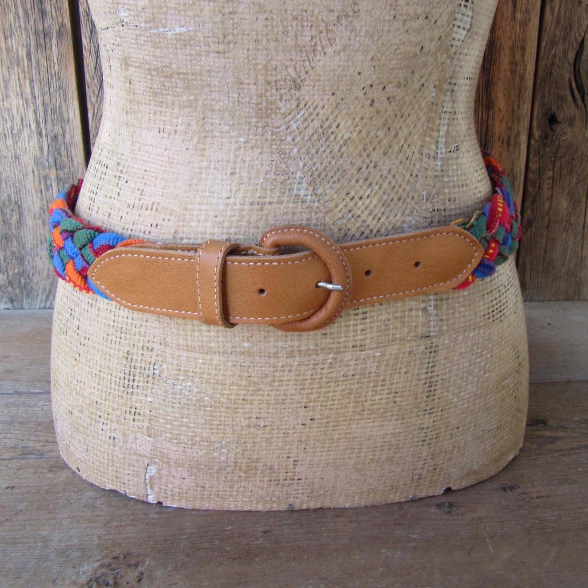 90s Braided Cloth & Leather Belt - Guatemalan Made - Medium - Etsy
