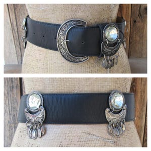 90s Vegan Leather Concho Belt: Rhinestone Buckle, Antique  display picture 1