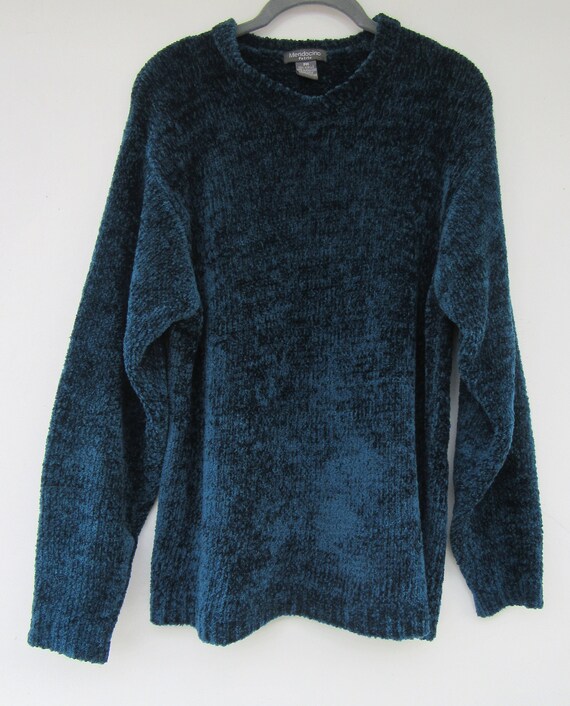 80s Blue Long Sleeve V-Neck Pullover Sweater | Bo… - image 2