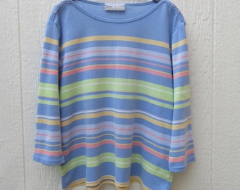 90s Striped Boatneck 3/4" Sleeve Tee: Medium Striped Top