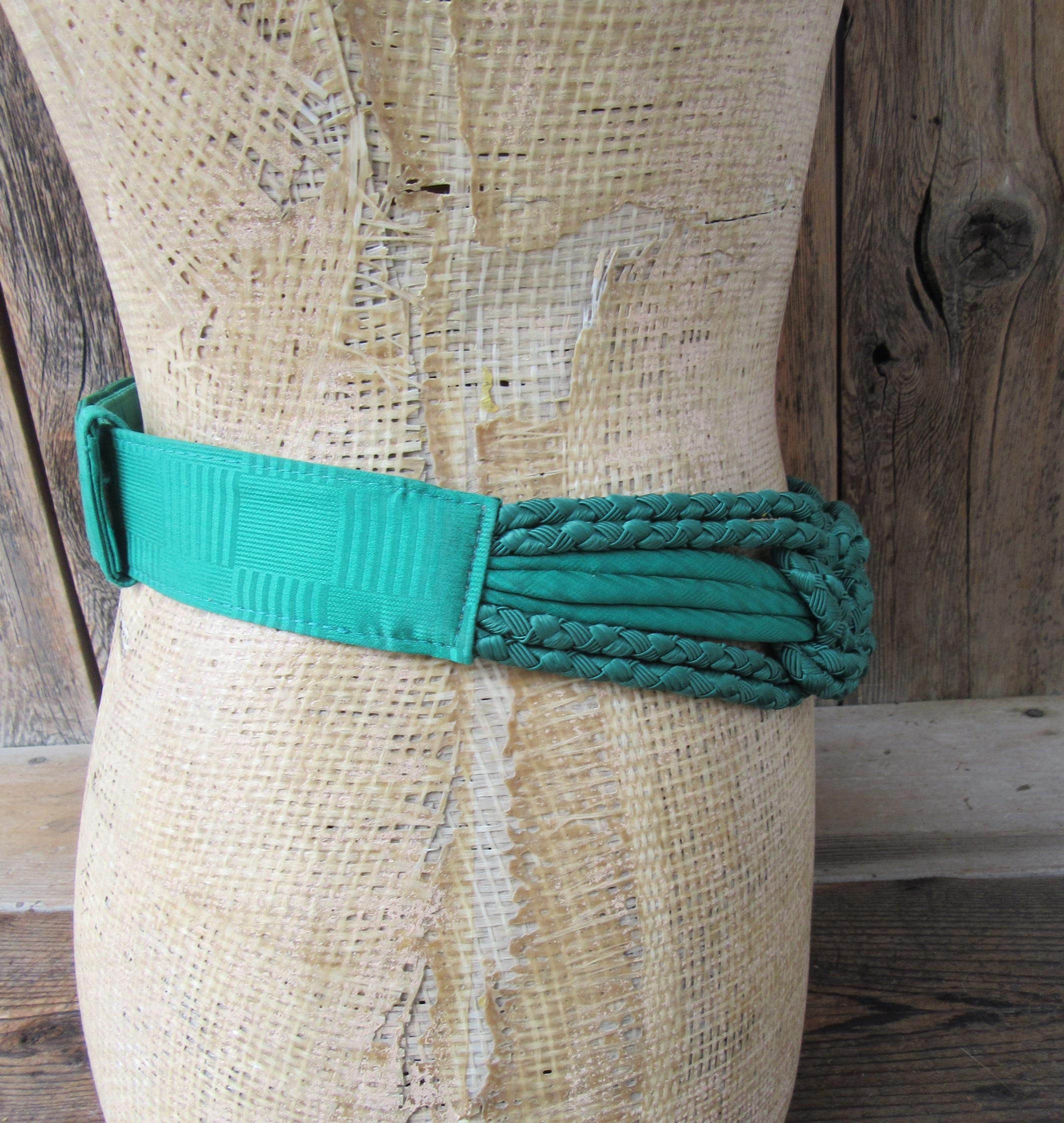 Turquoise Braided Rope Belt with Gold Decorative Buckle Womens 32 main image 4