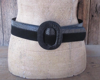 Vintage Black Suede Belt: Silver Plate Buckle, Unisex Career  display picture 1