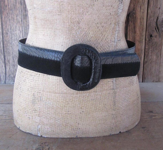 90s Black Suede Belt: Covered Buckle, Size Medium - Etsy display picture 2