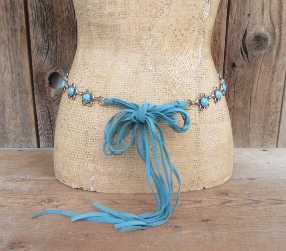 90s Turquoise Daisy Chain Belt: Silver Tone, Medium - Etsy  display picture 1