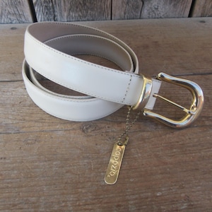 90s Capezio White Leather Belt | Leather Waist Belt | Gold Tone Buckle | Skinny Belt