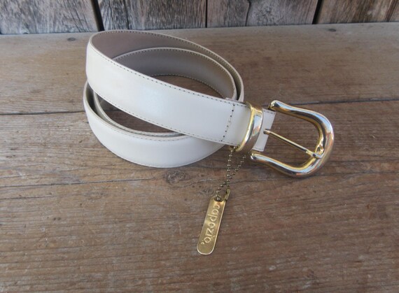 90s Capezio White Leather Belt: Gold Buckle, Size ML - Etsy 