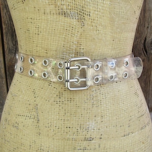 Vintage Y2K punk grunge clear jelly belt w/ metal buckle / hip belt good quality Y2K Clear Plastic Grommet Belt: Silver Studded, Space Age  main image 3