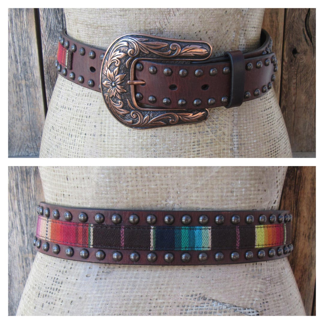Like New Ariat Brown Leather Serape Belt 90s ARIAT Brown Leather Serape Belt: Studded Southwest  main image 2