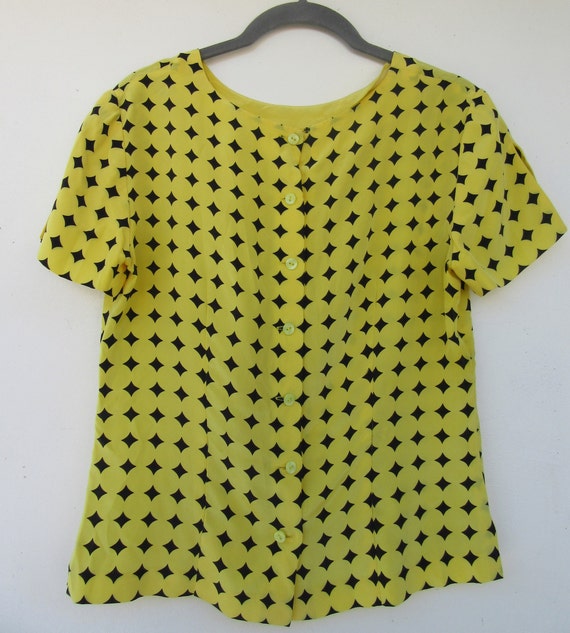 90s Yellow Cap Sleeve Silk Top | Print Top | Cap … - image 2