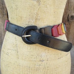 90s Multicolor leather Link Belt: Covered Buckle, Large