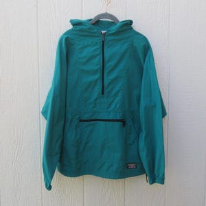 Vintage 90-tals L.L Bean turkos nylon vindjacka: Hoodiejacka, Medium
