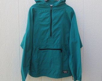 Giacca a vento vintage anni '90 L.L. Bean in nylon turchese: giacca con cappuccio, taglia M