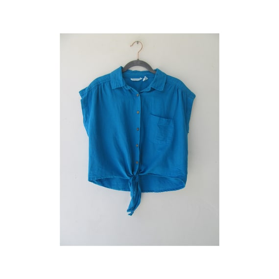 90s Turquoise Sleeveless Cropped Tie Top | Cropped